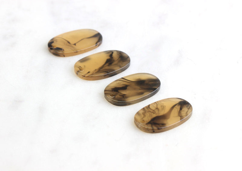 4 Blonde Tortoise Shell Charms, 24 x 17 mm Flat Oval Disc One Hole, Tortoise Acetate Disc Gold Yellow Black Marble Bead Dog Tag, VG007-24-YM