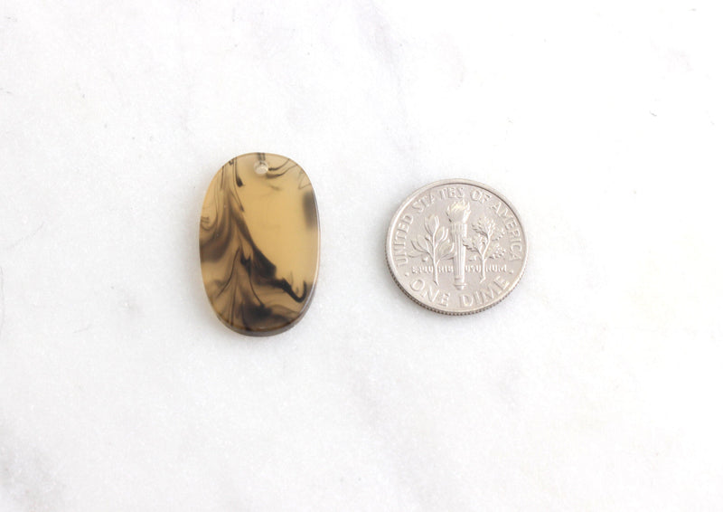 4 Blonde Tortoise Shell Charms, 24 x 17 mm Flat Oval Disc One Hole, Tortoise Acetate Disc Gold Yellow Black Marble Bead Dog Tag, VG007-24-YM