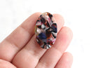 4 Large Oval Charms 33mm, Imitation Tortoise Shell Supply Colorful Acrylic Oval Disc Celluloid Acetate Tortoise Blue Pink Black VG011-33-KMC