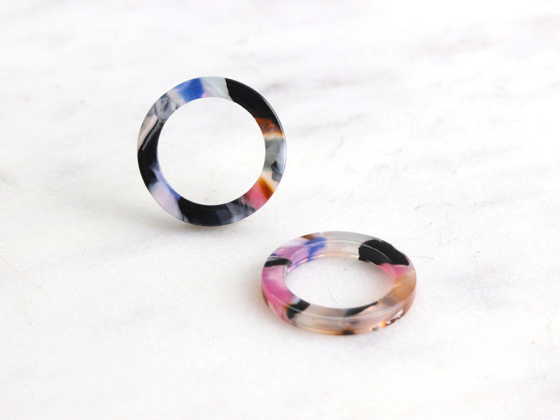 4 Colorful Connector Rings 20mm, Rainbow Marble Donut Beads, Small Ring Links Middle Hole, Flat Edge Ring Resin Multicolor, RG016-20-KMC