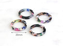 4 Colorful Connector Rings 20mm, Rainbow Marble Donut Beads, Small Ring Links Middle Hole, Flat Edge Ring Resin Multicolor, RG016-20-KMC