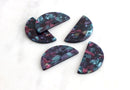2 Large Half Circle Earring Components, Galaxy Marble in Purple and Green, Cellulose Acetate, 37 x 18mm