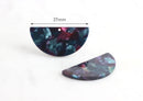2 Large Half Circle Earring Components, Galaxy Marble in Purple and Green, Cellulose Acetate, 37 x 18mm
