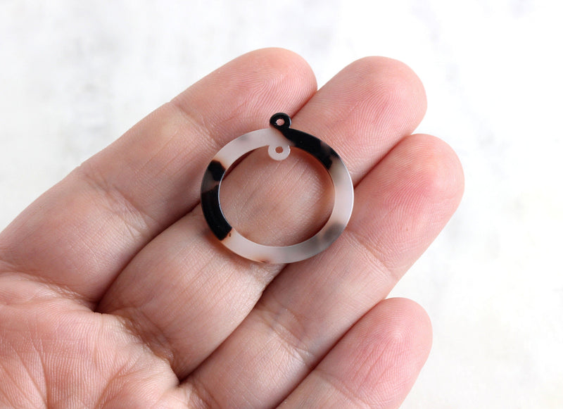 4 Two Hole Connectors, White Tortoise Shell Link Resin, Round Bead Frame Circle Ring with 2 Hole, Oval Hoop Bead, 25mm Ring Link RG022-25-WT