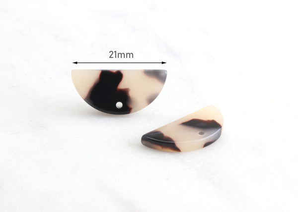 4 Small Half Moon Drops, 1 Hole, Blonde Tortoise Shell, Cellulose Acetate, 21 x 10mm