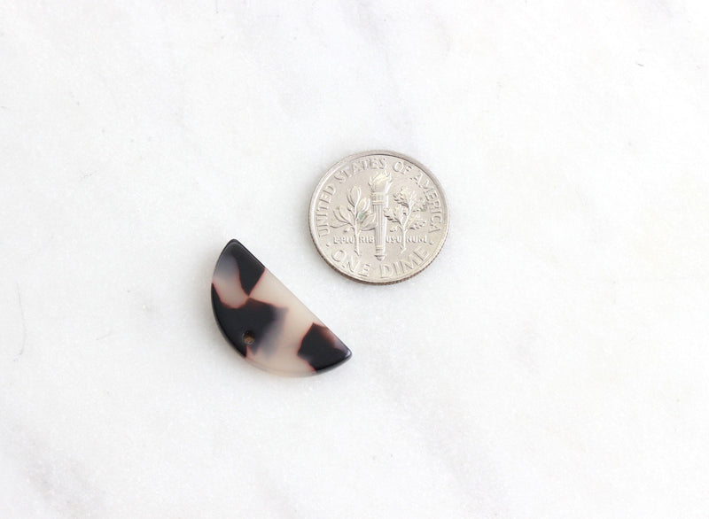 4 Small Half Moon Drops, 1 Hole, Blonde Tortoise Shell, Cellulose Acetate, 21 x 10mm