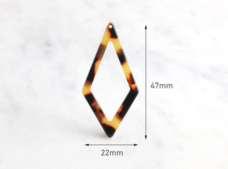 2 Large Chandelier Diamond Links 47mm, Tortoiseshell Earrings Findings Acetate Pendant Tortoise, Plastic Diamond Shape Beads, DX010-47-TT
