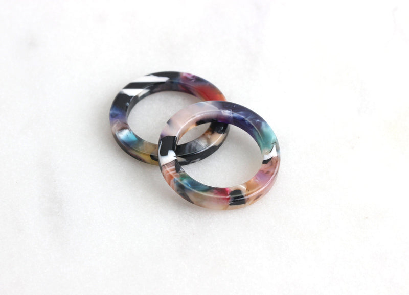 4 Colorful Ring Links 20mm, Water Marble Multicolor Tortoise Shell Findings, Flat Edge Rings Beads Hoop Links Closed Jump Rings RG024-20-DMC