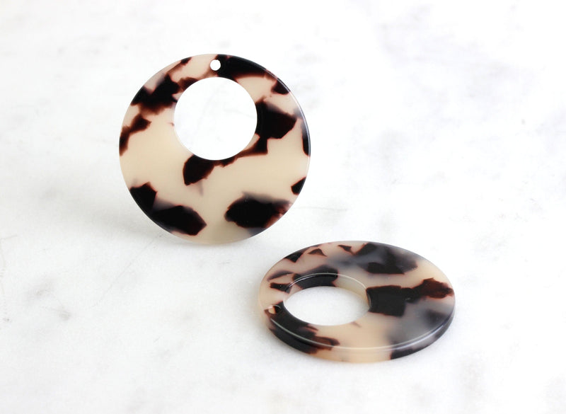 2 Blonde Tortoise Shell Hoop Bead, Round Circle Ring Charm Acetate Jewelry, Flat Circle Ring Bead Tortoise White Donut Bead RG017-35-WT