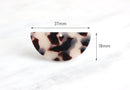 2 Large Half Circle Drops, Blonde Tortoise Shell, Cellulose Acetate, 37 x 18mm