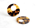 2 Tortoise Shell Flat Circle Pendants, Donut Orange Resin Acetate Bead, DIY Statement Earrings Charms, Large Circle Charm Hoops, RG018-35-TT