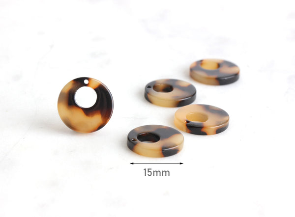 4 Blonde Tortoise Shell Mini Hoops for Earrings, Flat Round Tags 15mm, Tiny Circle Charm Acetate Shapes, Small Circle Disk Beads CN018-15-BT