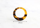 4 Tortoise Shell Earrings Hoop 29mm, Amber Brown Tortoise Circle Ring Acrylic, Big Hole Circle Marble, Burnt Orange Bead Flat, RG007-29-TT
