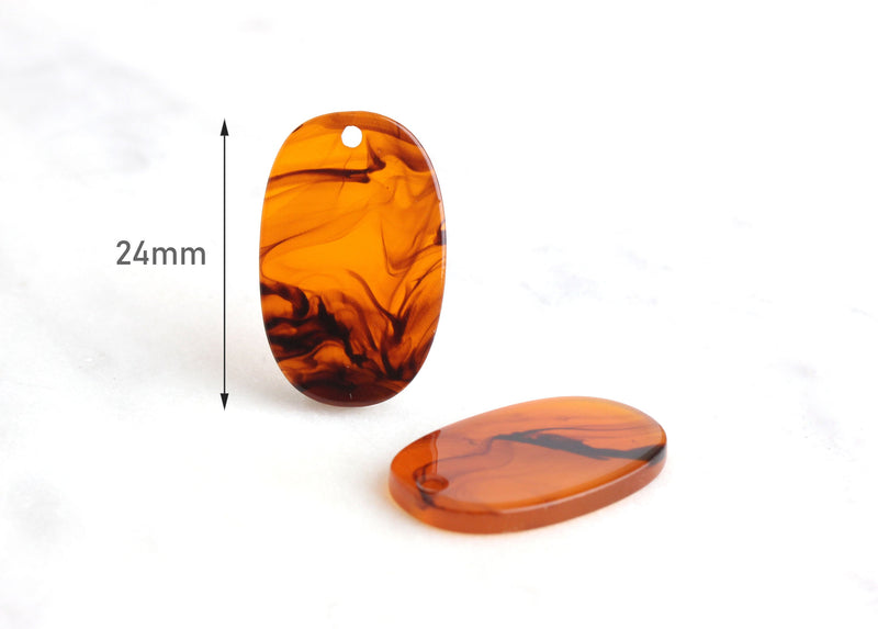 4 Small Tortoiseshell Drops 24mm, Acetate Red Tortoise Drops Lasercut Acrylic Charm Oval Shaped Orange Lucite Bead Earring Blank VG015-24-AM