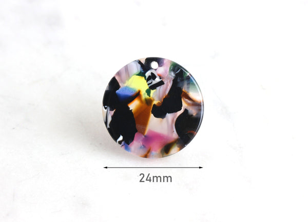 4 Marble Pendants Round Circle, 24mm Disc Monogram, Rainbow Coin Beads, Earring Blanks for Vinyl, Tortoise Shell Disc Beads, CN019-24-KMC