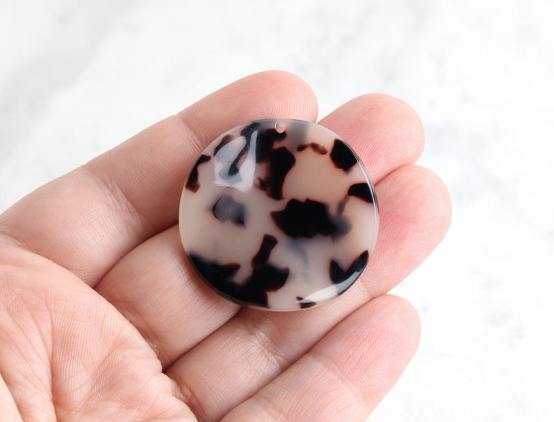 2 Large Wavy Disc Charms, Blonde Tortoisehsell, Cellulose Acetate, 34mm