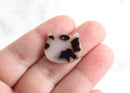 2 Cat Face Charms in White Tortoise Shell, Kawaii Cat Beads Kitty Charms Cat Lady Jewelry, Small Cat Tag, Black and White Marble XY002-21-WT