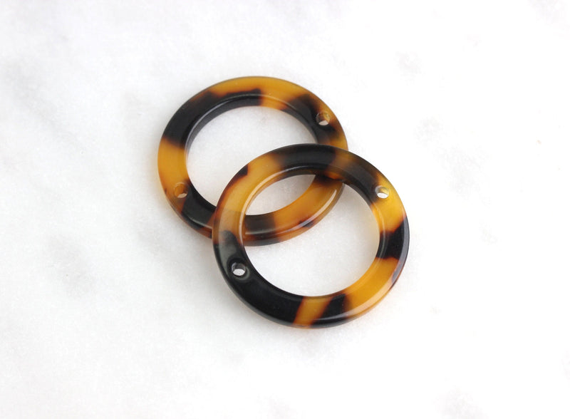 4 Tortoise Shell O-ring Connectors Circles Faux Tortoise Shell Beads Cellulose Acetate Charms Ring 2 Holes Plastic Hoops Links RG027-24-TT
