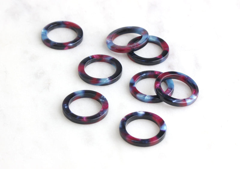 2 Blue Purple Marble Ring Links, Dusty Purple Acetate Earring Supplies Plastic Tortoise Shell Findings Circle Connector Rings, RG028-20-GBP