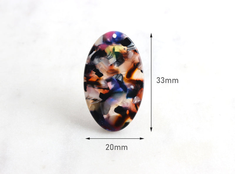 4 Large Oval Charms 33mm, Imitation Tortoise Shell Supply Colorful Acrylic Oval Disc Celluloid Acetate Tortoise Blue Pink Black VG011-33-KMC