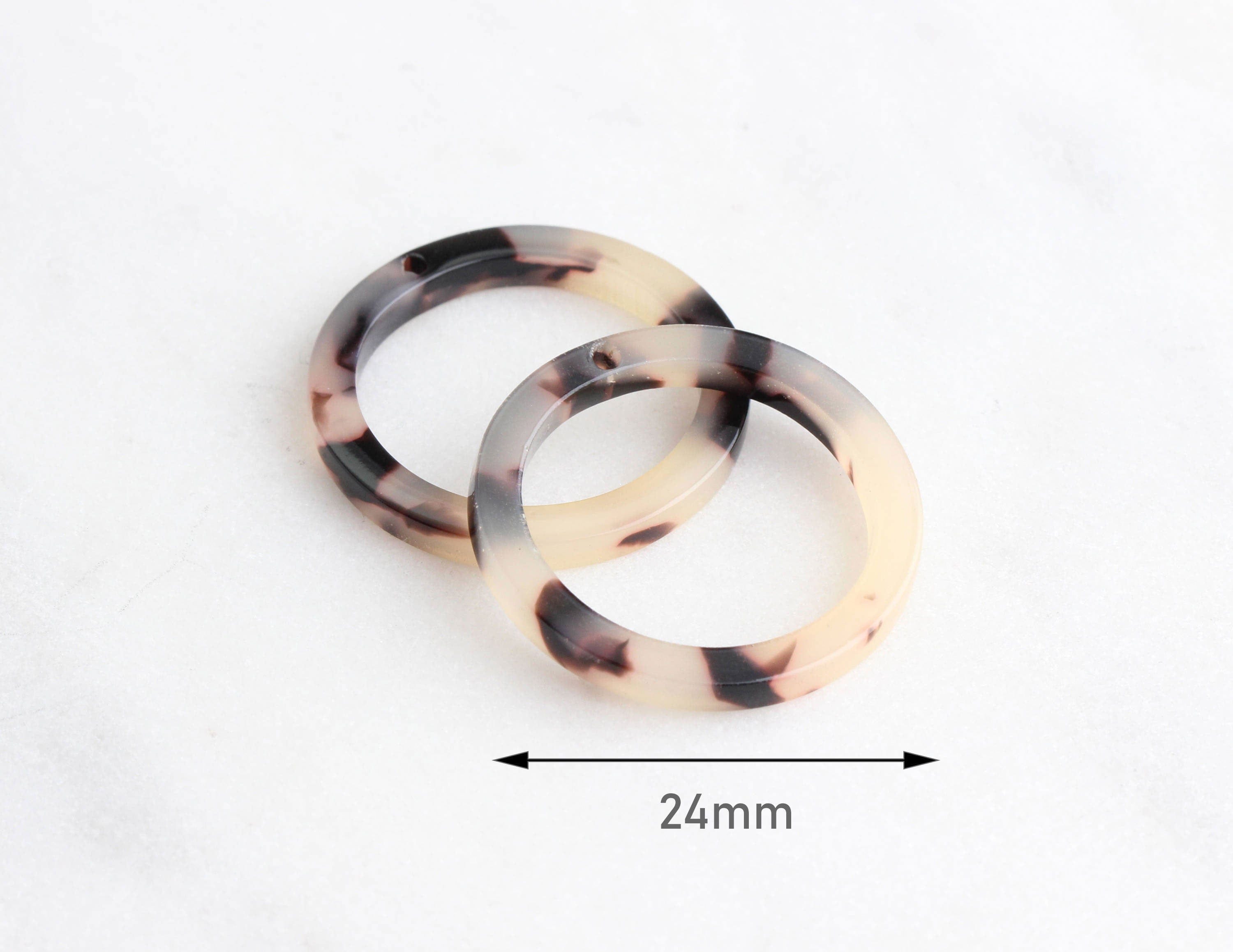 4 White Tortoise Shell Rings 24mm - 25mm, Vintage Tortoise Flat Round