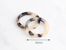 4 White Tortoise Shell Rings 24mm - 25mm, Vintage Tortoise Flat Round Links Donut, Lucite Plastic Big Hole Beads Large Ring Link, RG055-24-WT
