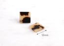 4 Mini Square Earrings DIY Studs, Acrylic Tortoise Shell Supply, Leopard Print Small Tile Beads Acetate Jewelry Sandy Yellow LAK018-12-BT