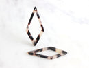 2 Large Diamond Drops 47mm, Pendulum Bead Diamond Shaped, Drop Earring Tortoise Shell, Chandelier Findings Acetate Acrylic Links DX009-47-WT