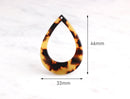 2 Dark Tortoise Shell Pendants Acetate Acrylic, Extra Large Links, Hip Hop Earrings, Open Teardrop Links Plastic Tortoise, TD007-46-TT