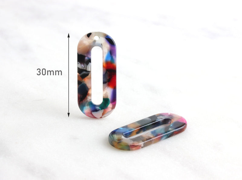 4 Colorful Marble Oval Connectors with 1mm Hole, Closed Rings Small Oval Charm Acrylic Chain Links, Top Drilled Beads Tropical, VG012-30-DMC