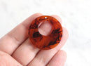 2 Amber Ring Drop Charms, Smooth Round Disc 35mm, Sandstone Bead Red Brown Circle Resin Hoop Earrings Faux Tortoise Shell Supply RG023-35-AM