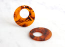 2 Amber Ring Drop Charms, Smooth Round Disc 35mm, Sandstone Bead Red Brown Circle Resin Hoop Earrings Faux Tortoise Shell Supply RG023-35-AM