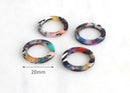 4 Colorful Ring Links 20mm, Water Marble Multicolor Tortoise Shell Findings, Flat Edge Rings Beads Hoop Links Closed Jump Rings RG024-20-DMC
