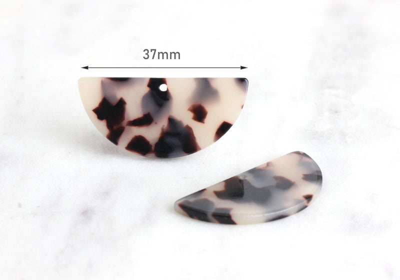 2 Large Half Circle Drops, Blonde Tortoise Shell, Cellulose Acetate, 37 x 18mm