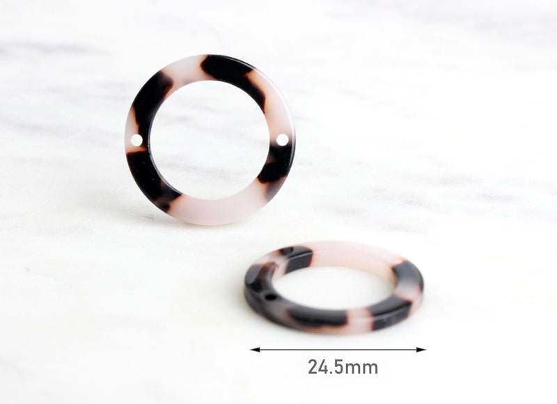 4 White Tortoise Shell Links 2 Holes, Tortoise Chain Links Acetate, Large Rings 25mm Circle Connector Acrylic Round Hoop Bead, RG025-24-WT