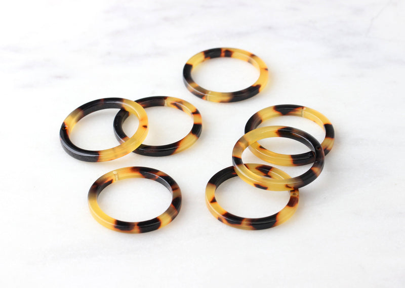 4 Flat Circle Rings in Tortoise Shell Colors, 1" Rings Tortoise Jewelry Supply, Circle Drops Acrylic Donut Beads Plexiglass, RG026-24-TT