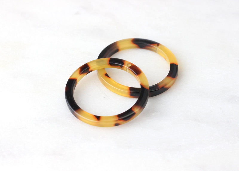 4 Flat Circle Rings in Tortoise Shell Colors, 1" Rings Tortoise Jewelry Supply, Circle Drops Acrylic Donut Beads Plexiglass, RG026-24-TT