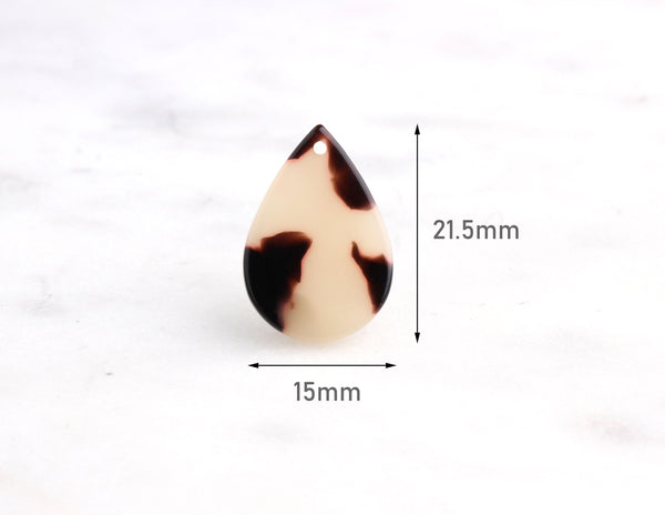 4 Flat Teardrop Pendants in Blonde Tortoise Shell, 1 Hole, Cellulose Acetate, 21.5 x 15mm