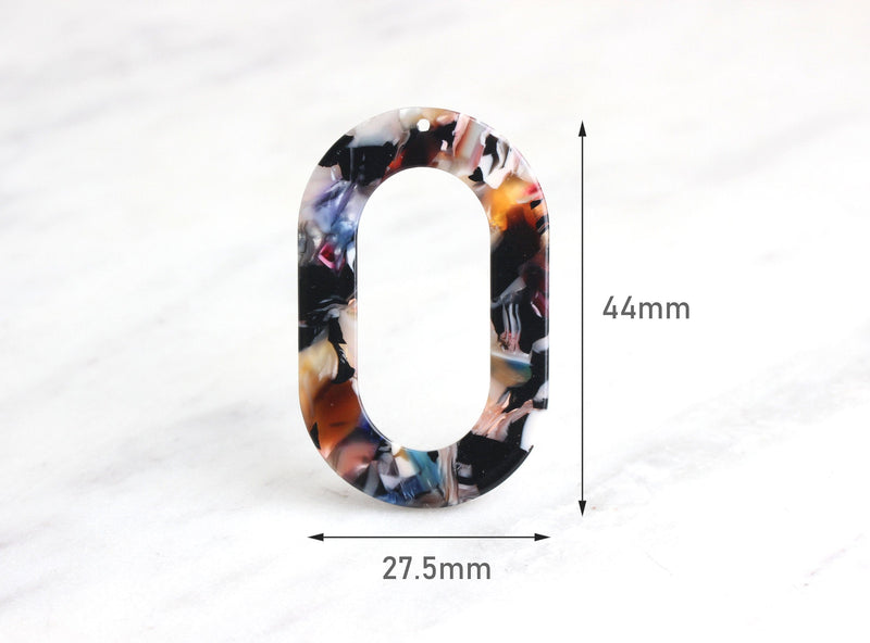2 Colourful Earring Charms, Retro Tortoise Shell Hoops Oval, Acetate Black Oval Bead Large Oval Connectors DIY Jewelry Supply VG014-44-DMC
