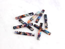 4 Vertical Bar Charms, Rainbow Tortoise Shell Beads Long Bar Pendant Skinny Bar Blanks Rectangle Resin Tortoise Multicolor BAR007-35-DMC