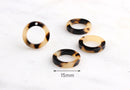 4 Small Ring Links in Blonde Tortoise Shell, 15mm Circle Link Flattened Rings Closed, Yellow Ring Beads Jonquil, Resin Connector RG031-15-BT