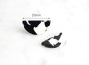 4 Small Half Circle Blanks, No Hole, Black and White Marble, 20 x 10mm
