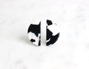 4 Small Half Circle Blanks, No Hole, Black and White Marble, 20 x 10mm