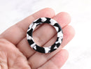 2 Large Round Rings without Holes, Black and White Marble, Great for Hair Clips, Purse O Rings and Swimsuits, Cellulose Acetate, 38mm