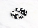 2 Large Half Moon Charm, Black and White Tortoise Shell, Earring Blanks, Cellulose Acetate, 37 x 18mm