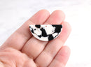 2 Large Half Moon Charm, Black and White Tortoise Shell, Earring Blanks, Cellulose Acetate, 37 x 18mm