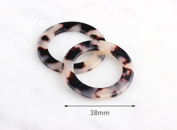 2 Large Circle Ring 1.5", Acetate Connector Acrylic Link Tortoiseshell Earrings Trend 2018 Handbag Hardware O-Ring Seamless Ring RG033-38-WT