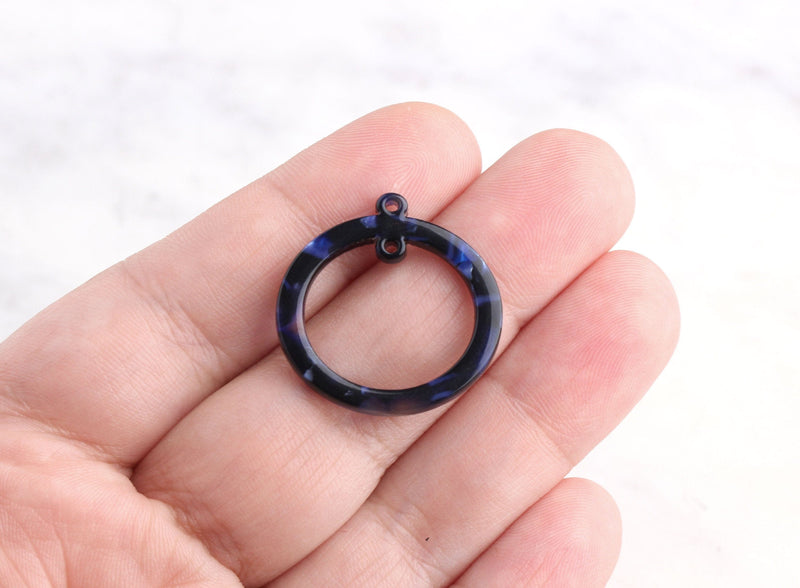 4 Double Hole Ring Links, Blue Acetate Charms Dark Blue Marble Tortoise Shell Earring Findings Blue Picasso Bead, Circle 2 Holes RG034-25-DU