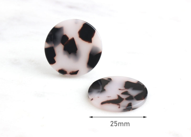 4 Flat Circle Moon Beads, Astronomy Jewelry Cosmos, Lunar Cycle, White Tortoise Shell, Acrylic Marble Charm, Super Moon Cabs LAK012-25-WT