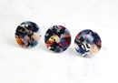 4 Flat Discs in Dark Rainbow Ombre, Flat Round Drops Cellulose Acetate Earrings Blanks Resin Colorful Charms Black Marble Slab LAK013-25-DMC
